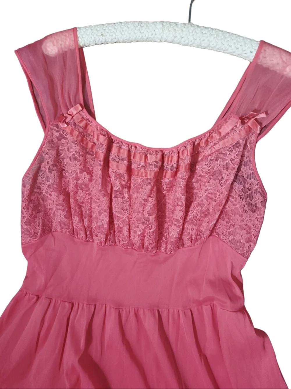 Vintage Dorella Sheer Pink Lace Bodice Nightgown Slipdress - Picture 2 of 6
